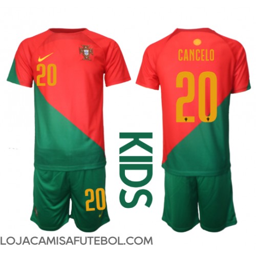 Camisa de Futebol Portugal Joao Cancelo #20 Equipamento Principal Infantil Mundo 2022 Manga Curta (+ Calças curtas)